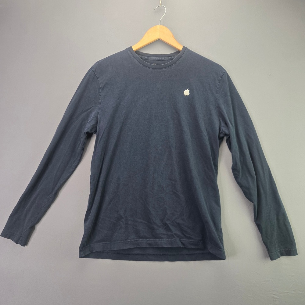 Apple T Shirt Long Sleeve Employee Store Logo Size M Navy Blue Tech Corporate